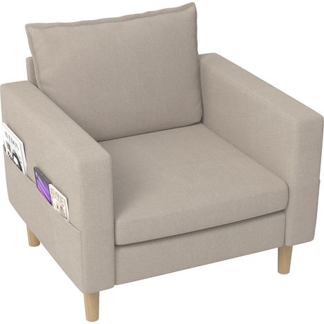 Fauteuil de loisirs une place avec poche de rangement et coussin confortable, idéal pour les intérieurs de style nordique et les coins lecture (chenille kaki)