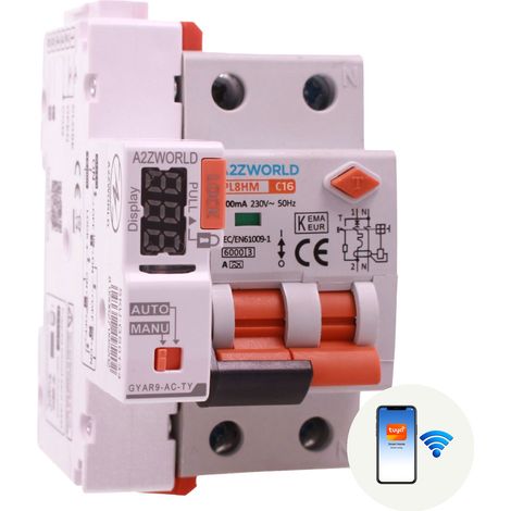 RCBO Interruttore Magnetotermico Differenziale WIFI Con Riarmo Automaico, Tipo A Curva C 1P+N 3M 6000A 300mA AC 230V IP20 IEC61009-1 PL8HM, Disponibili 6A 10A 16A 20A 25A 32A (C16A) (1/3)
