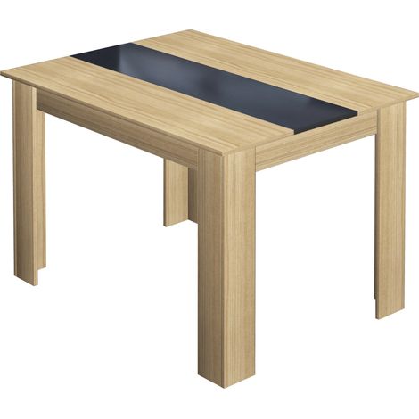 Hobag – Table de salle à manger VEGAS 4 personnes 110 cm – Plateau bicolore imitation hêtre et noire – Dimensions compactes 110 x 80 cm