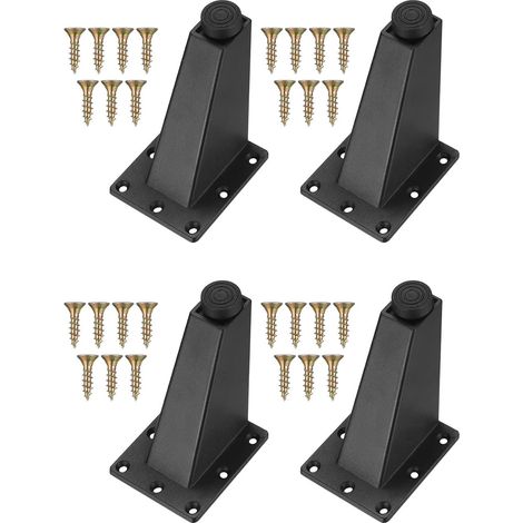 4 pieds réglables meubles, alliage aluminium noir, adaptés cuisine, bar, TV, bureau, tables, canapé, armoires (1/4)