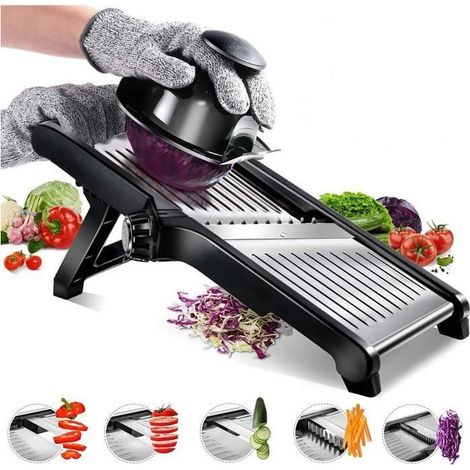 Mandoline de Cuisine Acier Inoxydable Multifonction réglable 4 Modes, Machine à raper- mandoline pour légumes Fruits