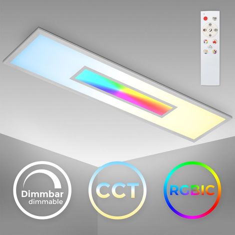 LED Panel Decke dimmbar - 100x25cm - Deckenleuchte flach 65mm 24W 2200lm RGB CCT 3000–6500K Deckenlampe mit Fernbedienung Timer Memory Büro Wohnzimmer silber
