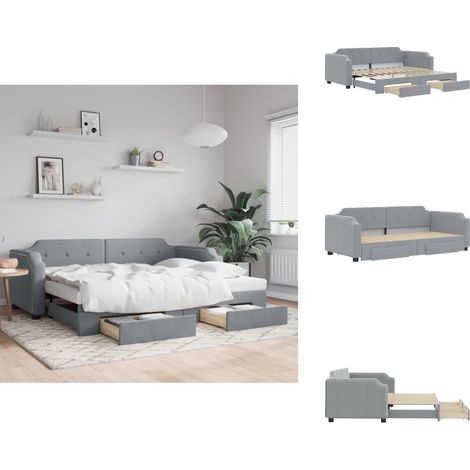 Tagesbett Ausziehbar mit Schubladen Hellgrau 90x200 cm Stoff - Sofa - Schlafcouch - Gästebett - Tagesbett - Wohnzimmermöbel (1/5)
