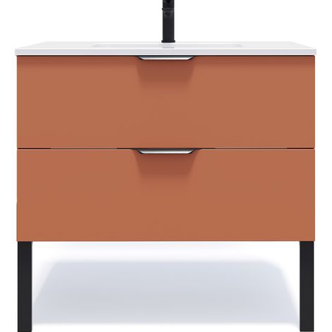 Meuble de salle de bain suspendu vasque intégrée 90cm 2 tiroirs Terracotta - Soho (1/5)