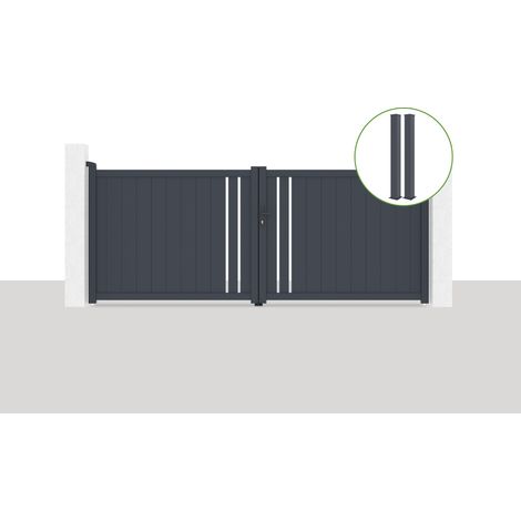Pack portail battant 350x140cm GIONA + 2 poteaux EIFEL H.166cm Gris (1/5)