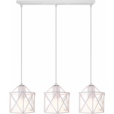3 Lampes Suspension Luminaire Industrielle en Métal Cage Vintage Lustre Abat-jour Plafonnier E27 avec Support en Barre, Ø 15CM, Noir - Blanc BLOW (1/4)