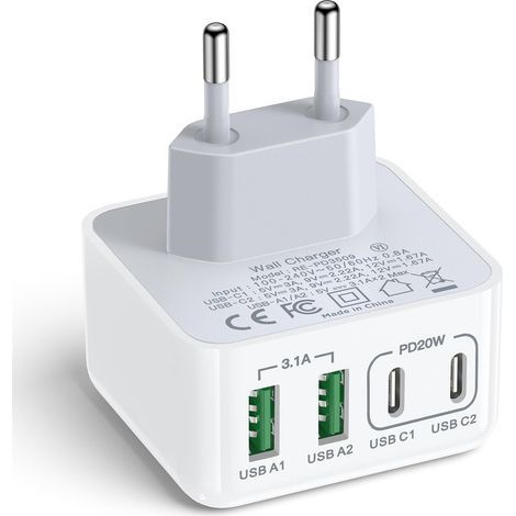 USB-C Charger, 40W 4-Port USB-C Fast Charger, Dual-Port PD+QC Type-C Adapter for iPhone 16, 15, 14, 13, 12, 11, Pro Max, X, XS, XR, 8, 7, 6S Plus, Mini, SE, iPad, Samsung Galaxy (1/4)