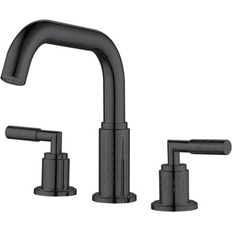 Robinet lavabo 3 trous gris en laiton, mitigeur salle de bain deux poignées eau chaude froide, design contemporain raffiné (1/5)