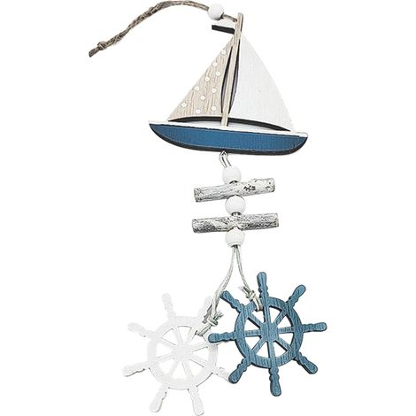 Décoration murale/cadeau en forme de poisson à suspendre, en bois, style nautique, pour la maison ou le bureau (gouvernail). (1/5)