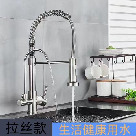 Cross-border multi-functional kitchen faucet with hot and cold water spring, three-in-one direct drinking water purifier, suitable for sinks and vegetable wash basins, rotatable faucet - brushed finis