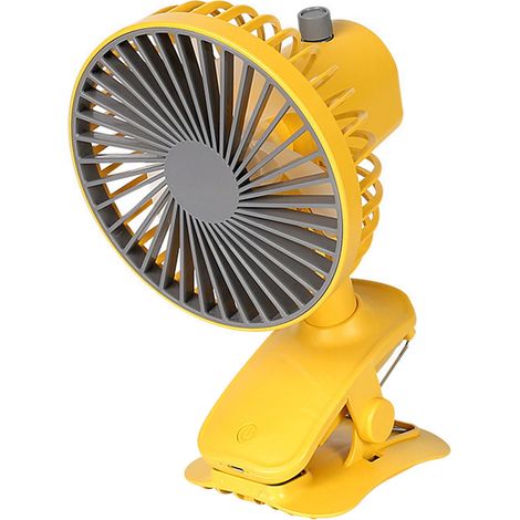 Ventilateur à Pince Rechargeable Jaune Citron, Petit Modèle de Bureau et Poussette avec Tête Orientable (1/5)