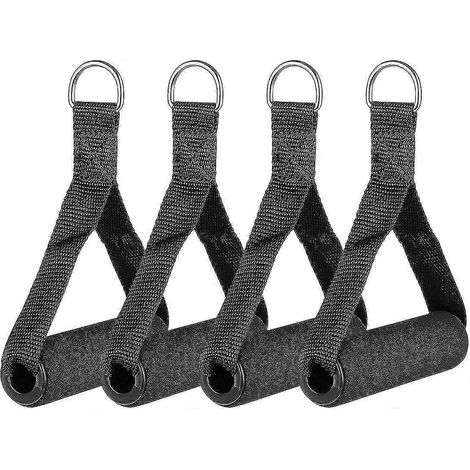 Lot de 4 poignées pour élastiques de résistance, anneaux en D en plastique, sangles d'exercice en mousse, équipement de fitness pour salle de sport à domicile, musculation au-dessus de la tête, étirem (1/4)