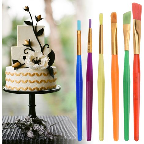 6 kleine Fondant-Kuchenfarbstifte, Dekorationspinsel, Zuckerbastel- und Backwerkzeug (1/4)