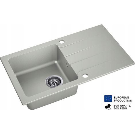 Evier rectangulaire LABOUNE GRIS en granit premium - 1 Bac avec égouttoir et vidage inclus (1/5)
