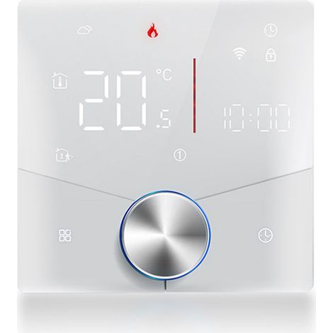 Smart Tuya WiFi Thermostat Contrôle vocal numérique hebdomadaire hebdomadaire Bouton de contrôleur de température programmable avec couleur de lumière dimmable pour chauffage électrique compatible Tma (1/5)