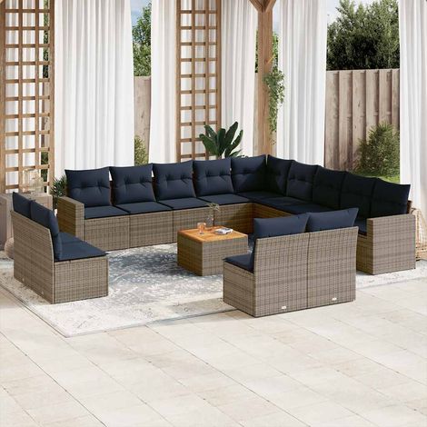 14-tlg. Garten-Sofagarnitur mit Kissen Grau Poly Rattan vidaXL (1/5)