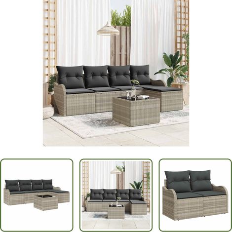 Terrassensofa - Gartensofa-set 6 pcs Hellgrau Poly-Rattan (1/5)