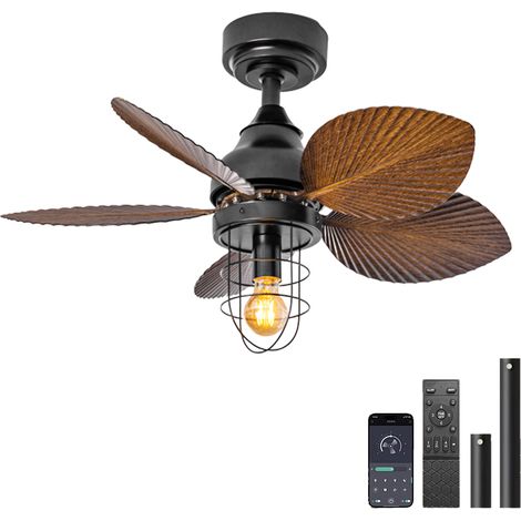 Ventilateur de plafond en métal, télécommande/contrôle APP, avec 2 tiges de suspension, 6 vitesses de vent, minuterie, 70 cm (sans ampoule)