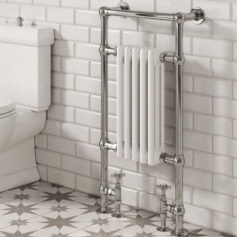 Reina Oxford Traditional Radiator Heated Towel Rail 960mm H x 536mm W White/Chrome (1/3)