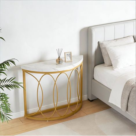 Consola de entrada semicircular 110 x 35 x 80 cm en MDF y metal dorado y blanco DESVIAE (1/5)