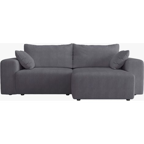 MILEA Canapé d'angle convertible et réversible en velours côtelé gris foncé (1/5)