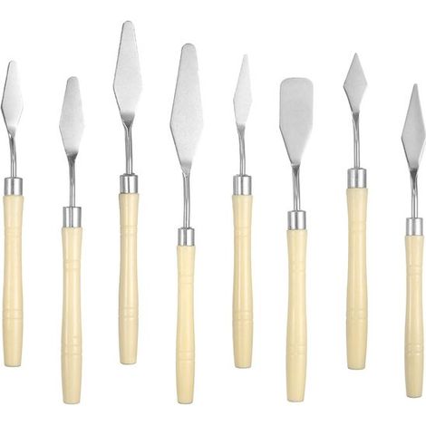 8-teiliges Palettenmesser-Set, Malwerkzeuge mit spitzen und flachen Spitzen, Klingen aus Edelstahl, Kunststoffgriffe, Schaber, Öl- und Acrylmalerei, Beige