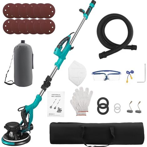 Wall sander 850 W with telescopic giraffe, 5 adjustable speeds (800-2100 rpm), grinding head Ø 215 mm, tilt 90° and LED light (1/5)