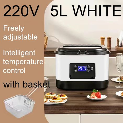 Friteuse électrique entièrement automatique (blanche), économe en énergie et en huile, température réglable, 5 litres (1/5)