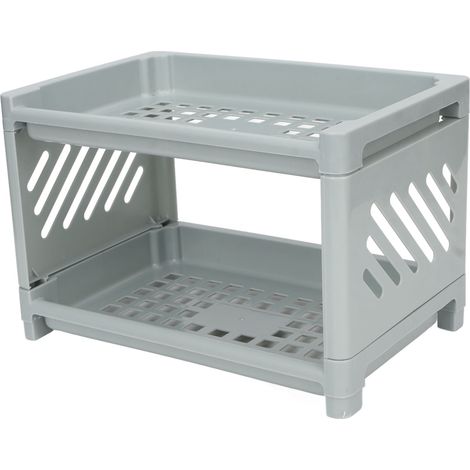 Organiseur de bureau, étagère de rangement à 2 niveaux en polypropylène ajouré, pour table de salle de bain ou bureau. (1/5)