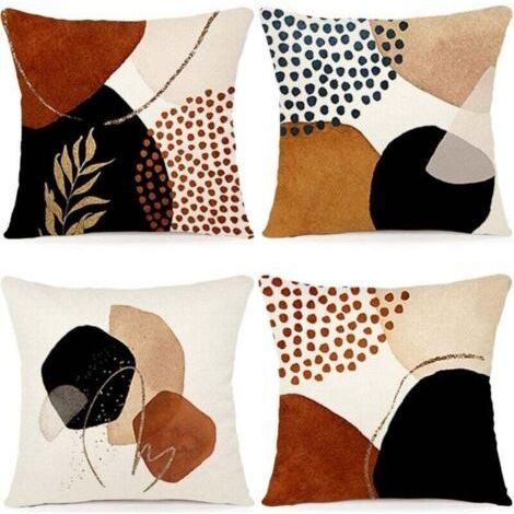 PA Federa per cuscino, 45 x 45 cm, set di 4 federe per cuscino in lino, cuscino per divano moderno in stile boho, motivo astratto, per camera da letto, esterno (1/4)