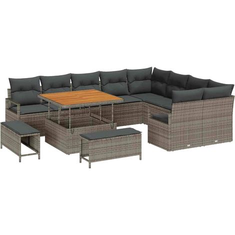 Maison Exclusive - Set Divano da Giardino con cuscino 12 pcs Grigio polyrattan