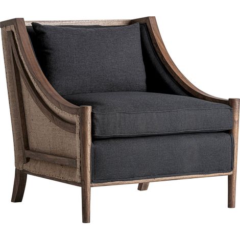 Fauteuil classique en bois et tissu bleu pétrole - bleu pétrole et marron (1/5)