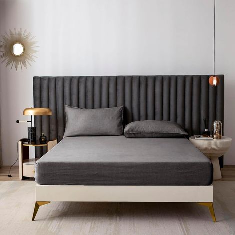 Drap-housse, 180 x 200 cm, 100 % lin, poche profonde, régulateur de température, respirant, avec élastique, gris foncé (1/5)