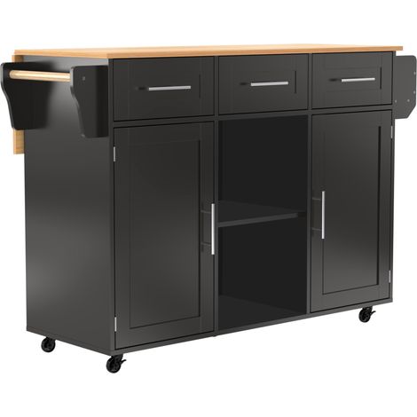 Carrello cucina isola 139 x 46(71) x 91,5 cm nero e legno con piano ribaltabile (1/5)