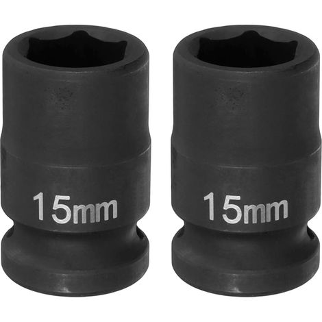 2Pcs Douille à Choc 6 Points 15mm Douille Métrique 1/2" Entraînement Carré 1.5" (38mm) Long Douilles Hexagonales pour Écrous d'Axe de Broche en Acier Cr-Mo Phosphaté, Noir (1/5)