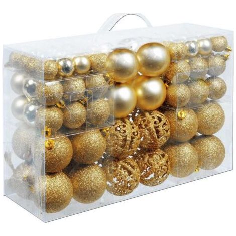 Lot de 100 boules de Noël en plastique robuste pour décoration d'intérieur et d'extérieur - Or (1/5)