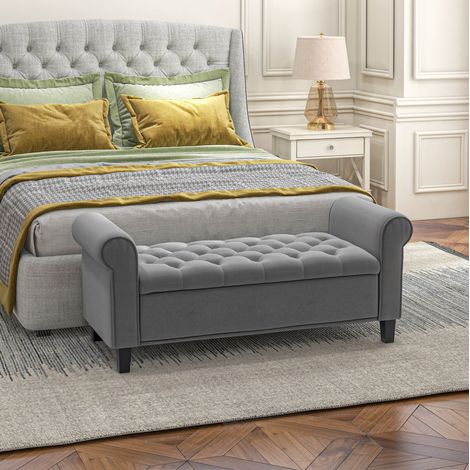 Banc coffre capitonné gris 126 x 48,5 x 57 cm – rangement, sans matelas (1/5)
