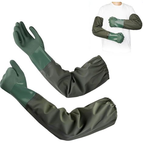 1 Paire Gants Longs 70cm Gant Menage en Caoutchouc Gant Protection Chimique Imperméables Étanches Antidérapants pour Nettoyage Étang Industrie Agriculture Pêche Construction (Bleu)