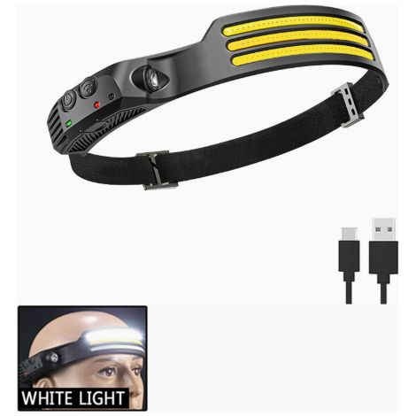 Lampe frontale rechargeable, 1000 lumens, faisceau large 230°, ultra-lumineuse, avec capteur mains libres, batterie LED 1500 mAh, étanche IPX5, légère, trois lumières blanches. (1/5)