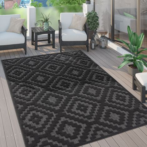 Paco Home Outdoor Teppich wetterfest Boho & Skandi 3D-Optik für Terrasse, Balkon & Garten 80x250 cm, Anthrazit 2