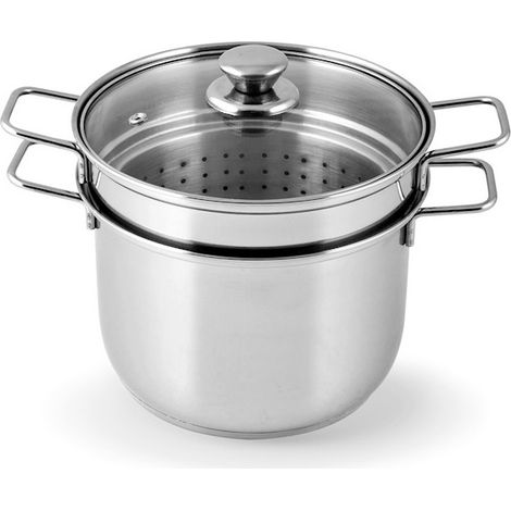 Edelstahl-Nudeltopf mit Sieb und Glasdeckel Ø 24 cm