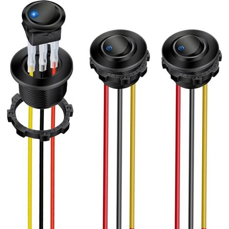 3pcs Blue LED On/Off Rocker Switches with Round Shell, 3-Pin, 12DC-20A/24VDC-10A for Car Truck/Automotive Rocker Switch (1/3)