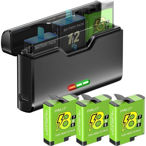 Chargeur pour 12/11/10/9/8/7/9/5 avec Lot de 3 Batteries 8 - Chargeur de Batterie à 3 canaux avec Accessoires de Batterie, Charge Rapide, Convient aux Basses températures (1/5)