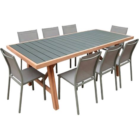 sweeek - Gartentisch aus Akazienholz und Aluminium + 8 Stühle