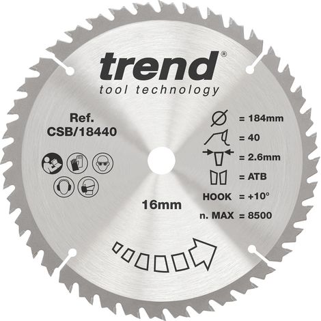 Lame de scie circulaire TCT 184 mm, 40 dents, 16 mm, +15° (1/5)