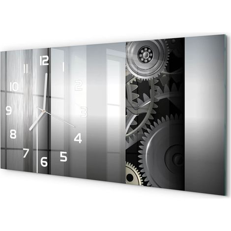 Horloge Murale Sans Tic-Tac 60x30 cm Verre Trempé Design Panoramique Abstraction d'engrenages (1/5)