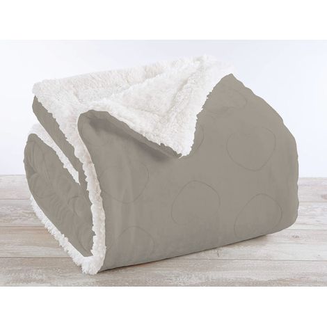 Coperta Plaid in Pile Sherpa Invernale Fantasia Cuori Beige - Matrimoniale 200x230