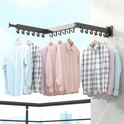 Wall Mounted Clothes Rack Extendable Clothes Rack Space Saving Drying Rack Folding for Laundry Room Balcony Cloakroom Bedroom Black (1/5)