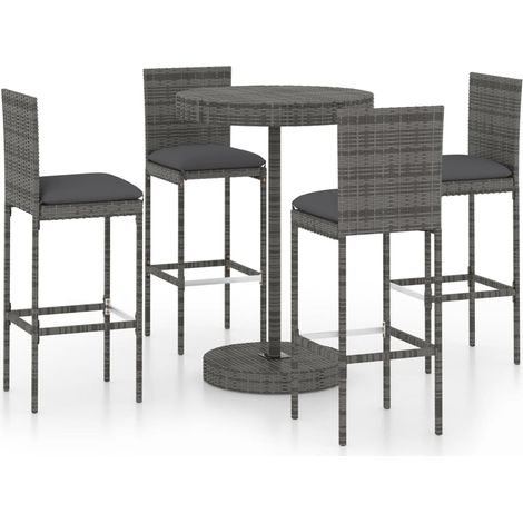 5 Piece Garden Bar Set with Cushions Poly Rattan Grey vidaXL (1/5)