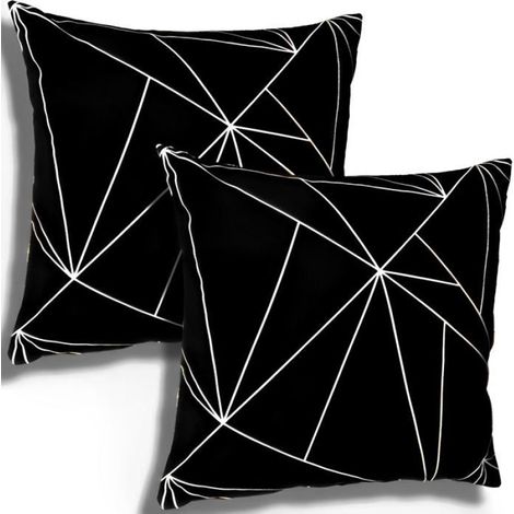 Housse de coussin BEIJIYI motif géométrique blanc 45x45 cm lot de 2 noir (1/5)